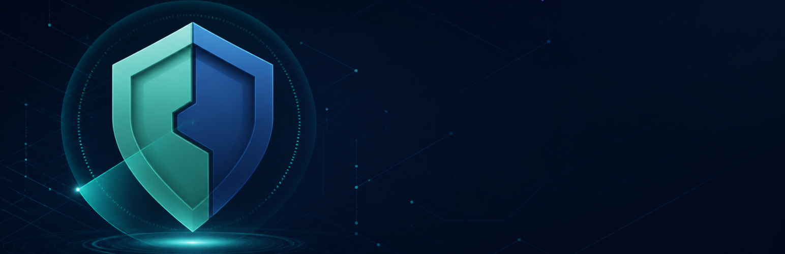 SEDAJ Sentinel geometric shield on a navy and teal cybersecurity network